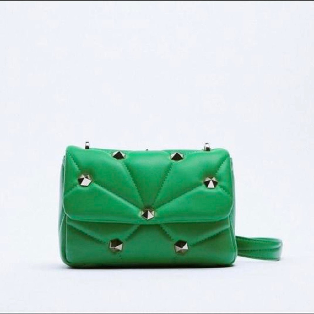 Zara Green Studded Quilted Handbag